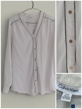 Calvin Klein White Blouse with Black Piping